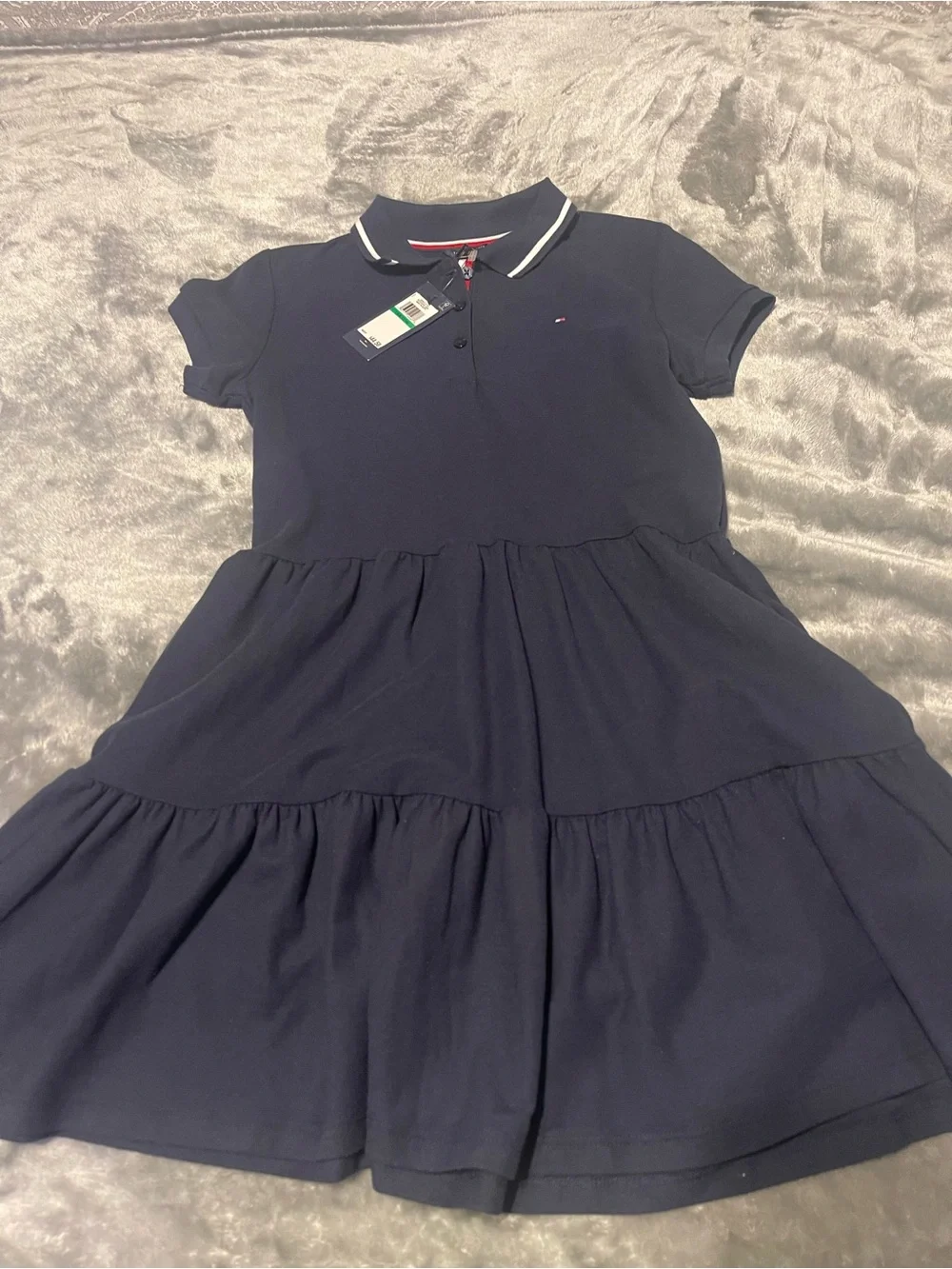 Tommy Hilfiger Navy Polo Tiered Skirt Dress with Contrast Trim
